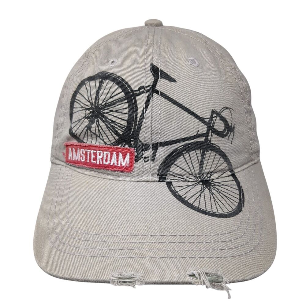 Amsterdam Slideback Hat Tan One Size Adjustable Embroidered Distressed Fox Head